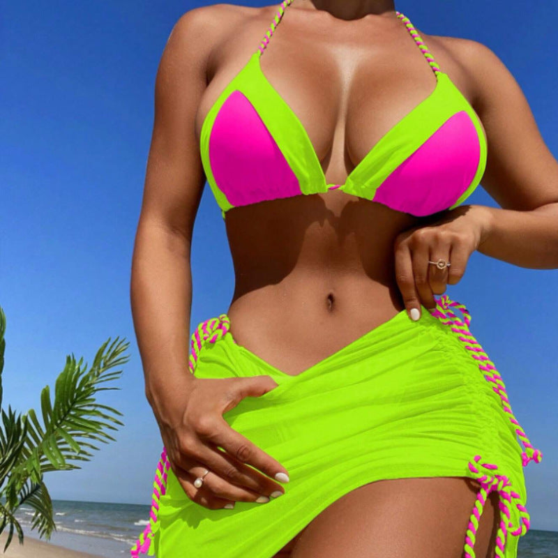 Ensemble de bikini triangle pour femmes avec fronces et liens R&B
