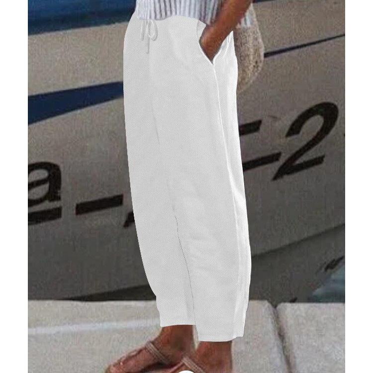 Pantalon Harem Femme Cheville avec Cordon, Poches Latérales et Taille Élastique Echoarchiv