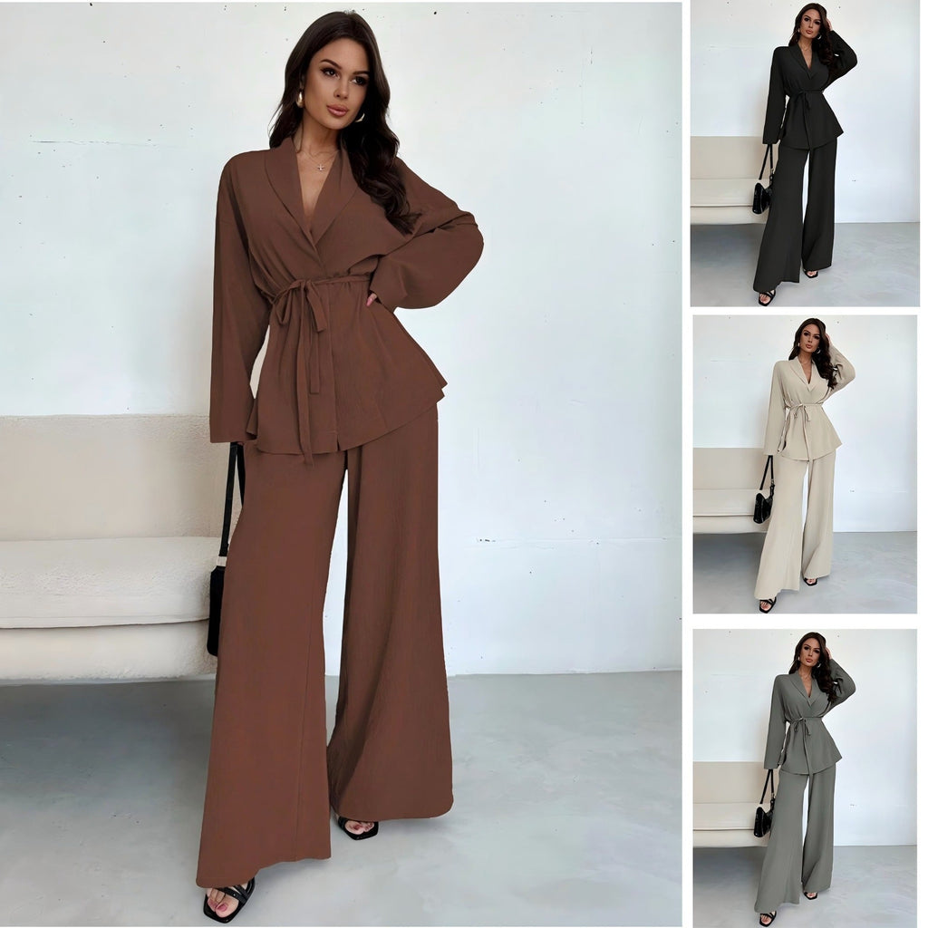 Ensemble Blazer Enveloppant Décontracté et Pantalons Amples pour Femmes Echoarchiv