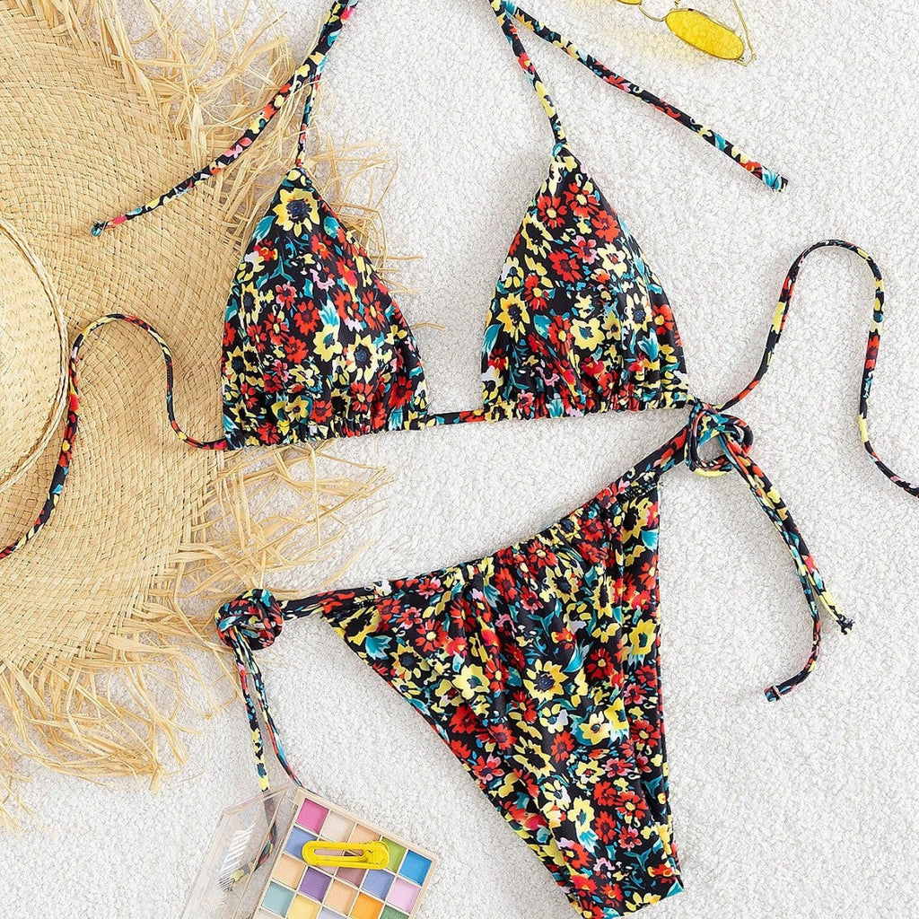 Bikini triangle pour femmes avec motif floral ludique R&B