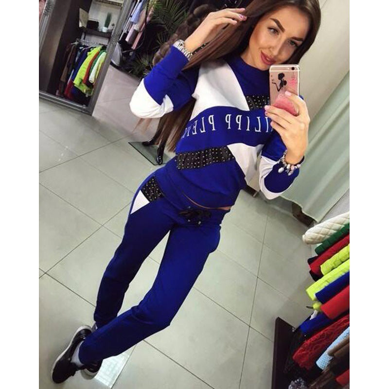 Ensemble de jogging sportif pour femmes avec ornements en clous et design colorblock Echo Archive