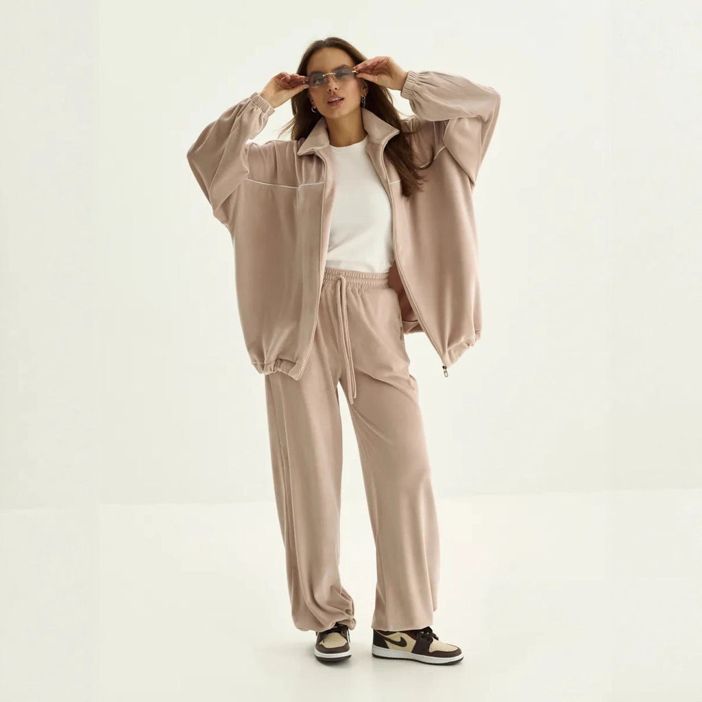 Ensemble Lounge Palazzo pour Femmes en velours doux avec col montant, coupe oversize et pantalon à taille élastique Echo Archiv