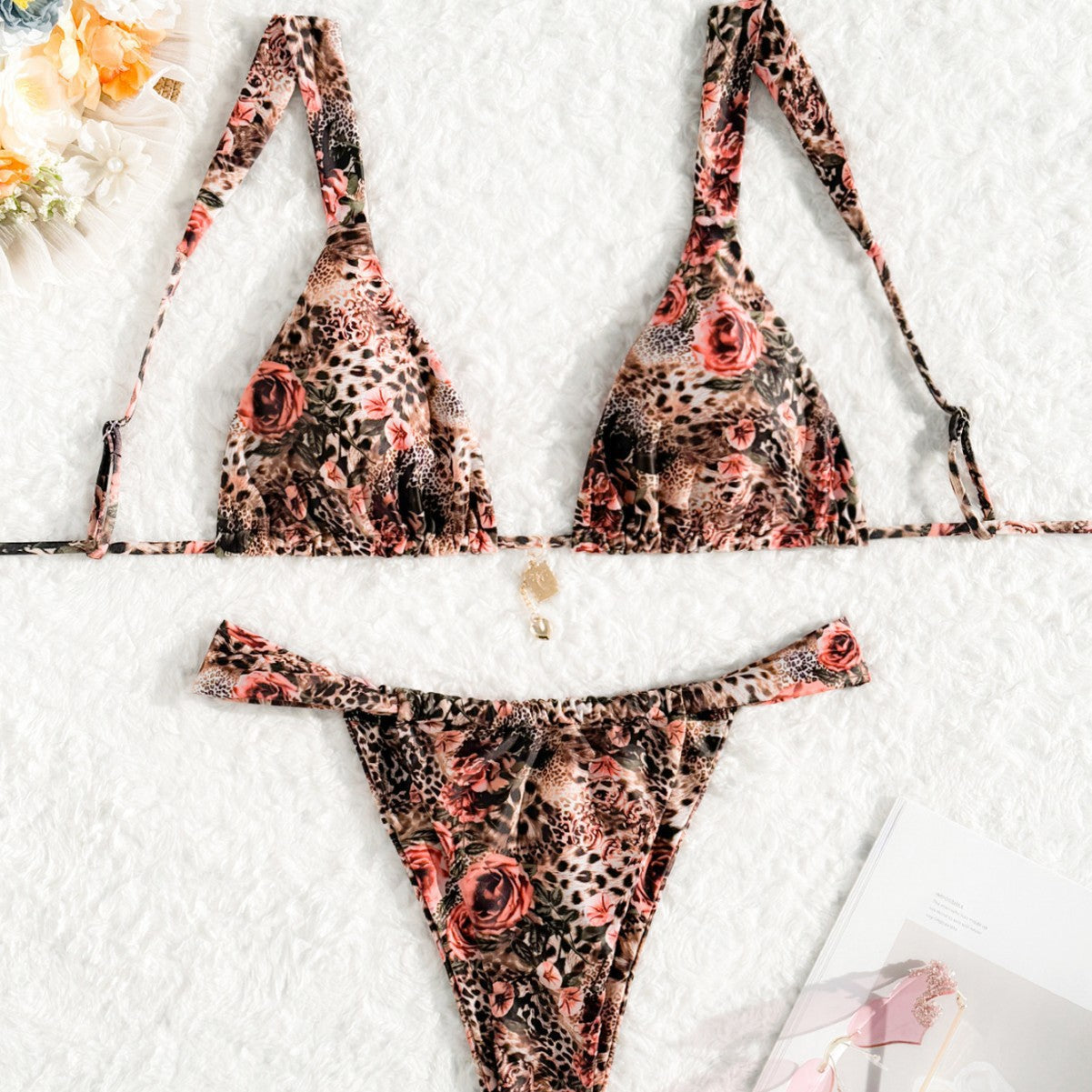 Bikini triangle femme avec motif floral léopard Echo Archiv