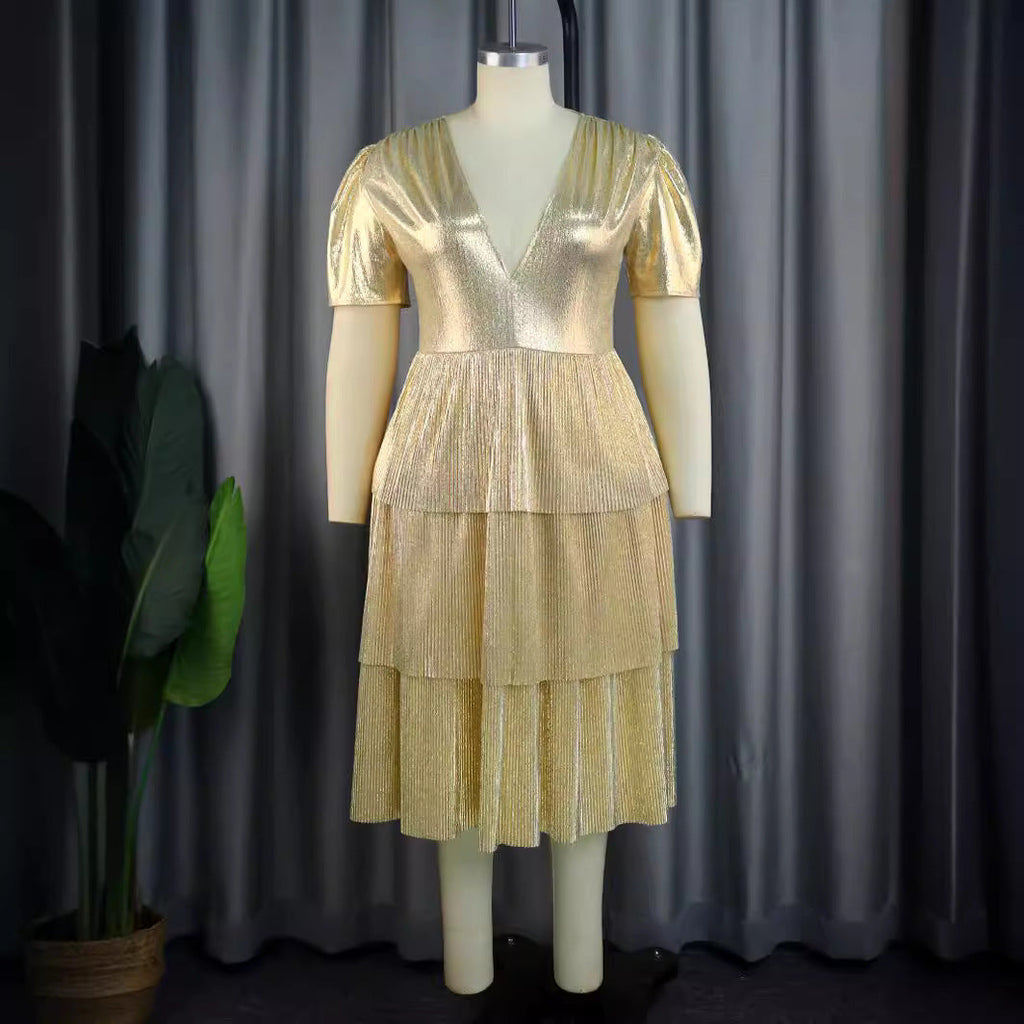 Robe de soirée brillante pour femmes avec design volumineux à volants R&B
