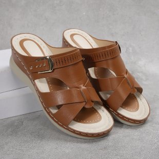 Pantolettes à talon compensé pour femmes avec élégant lanière croisée et semelle intérieure confortable R&B