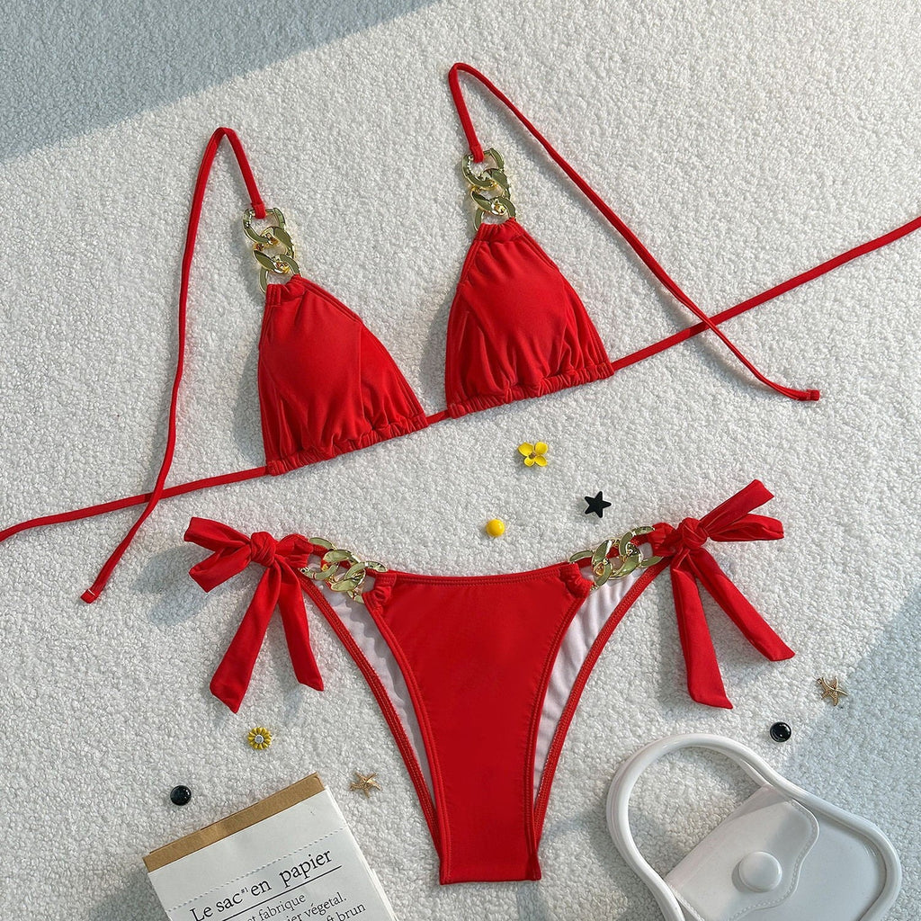 Bikini triangle pour femmes avec éléments décoratifs en chaîne Echo Archiv