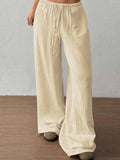 Pantalon palazzo en coton gaze fluide pour femmes avec taille élastique et cordon de serrage Echoarchiv