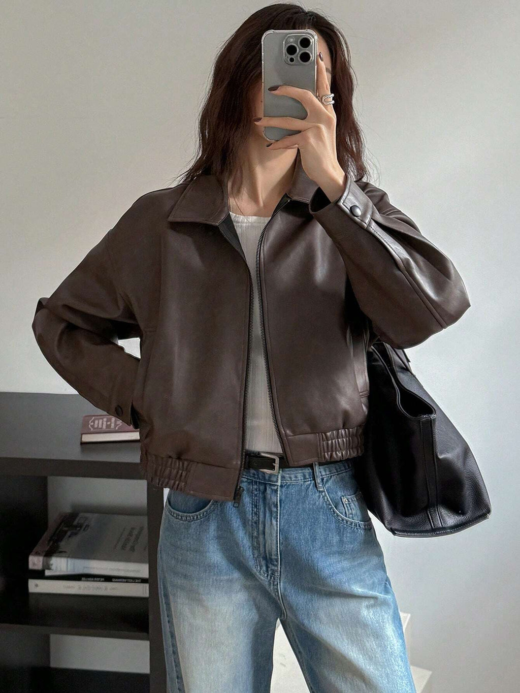 Veste en simili cuir pour femmes avec coupe décontractée