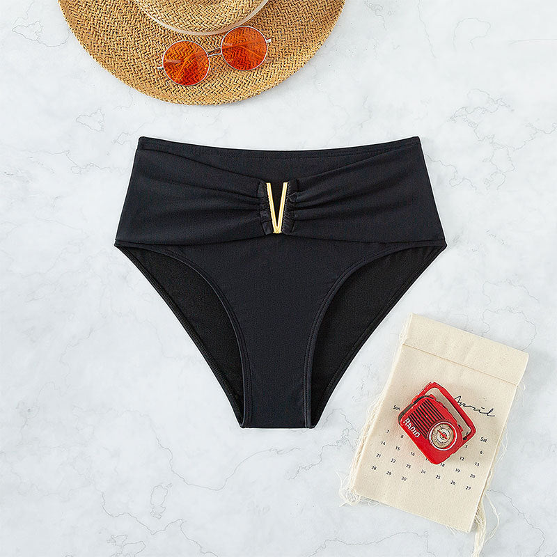 Short de bikini taille haute pour femmes avec élément doré élégant R&B