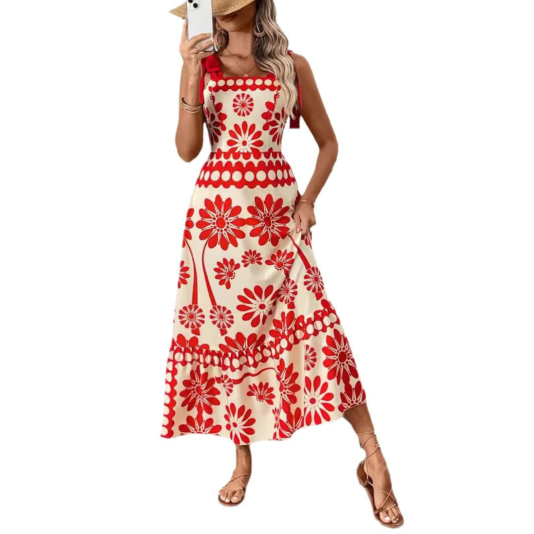 Robe maxi élégante pour femmes avec motif floral et bretelles charmantes R&B