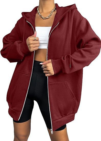 Veste à capuche zippée oversize pour femmes avec fermeture éclair contrastante, capuche double épaisseur et poche kangourou Echo Archiv