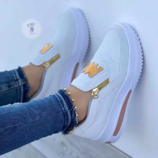 Baskets Slip-On Femme avec fermeture éclair dorée et logo tendance Heidi-Mode