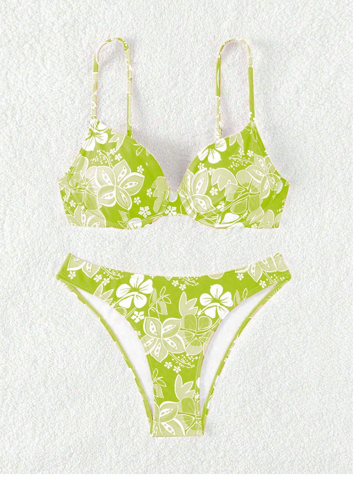 Bikini triangle rembourré pour femmes avec design floral et bretelles réglables R&B