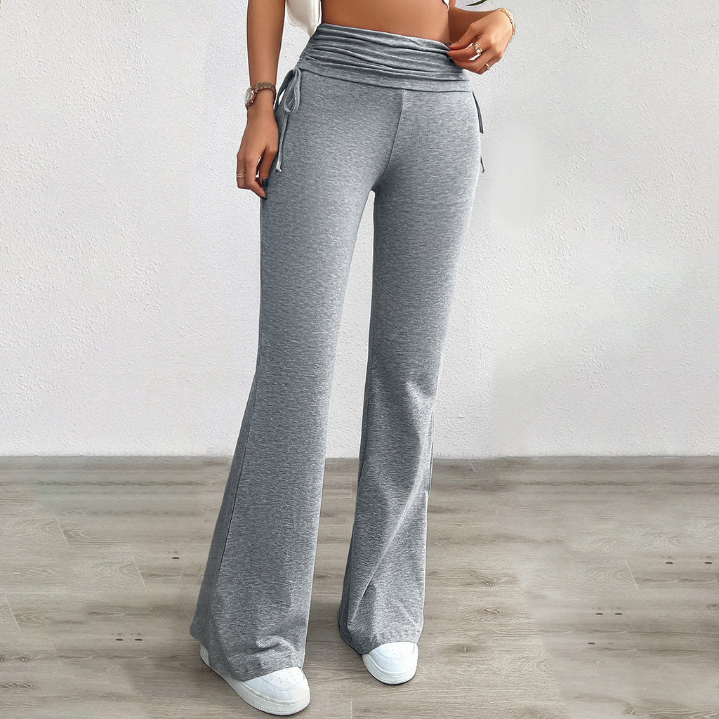 Pantalon Palazzo-Lounge pour femmes en jersey doux avec ceinture repliée, cordons latéraux et jambe évasée Echo Archiv