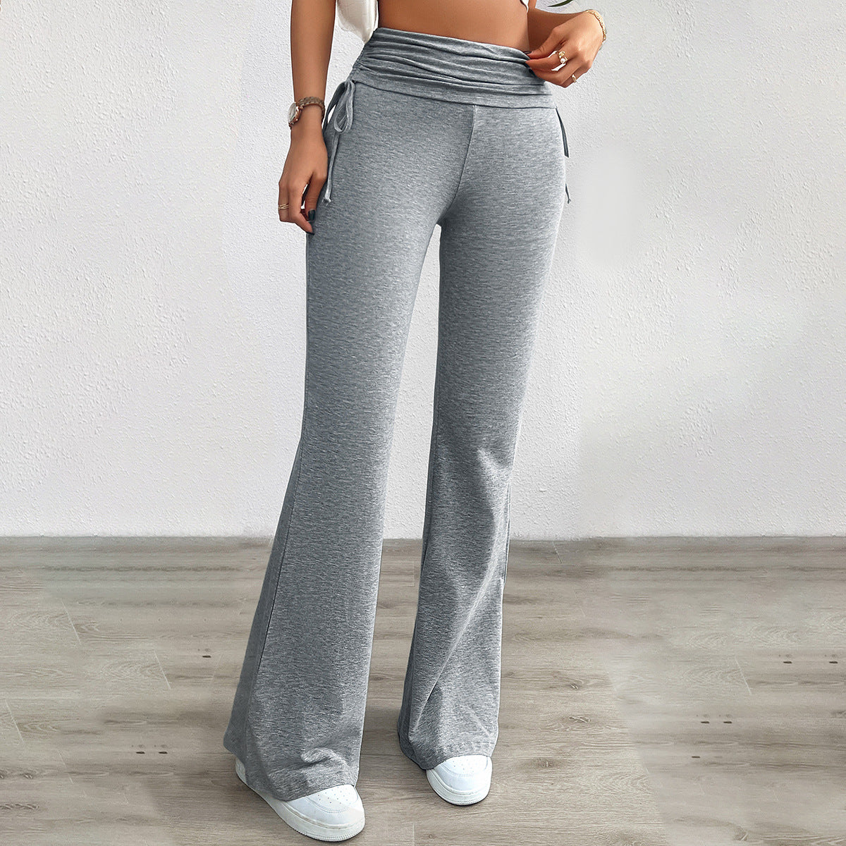Pantalon Palazzo-Lounge pour femmes en jersey doux avec ceinture repliée, cordons latéraux et jambe évasée Echo Archiv