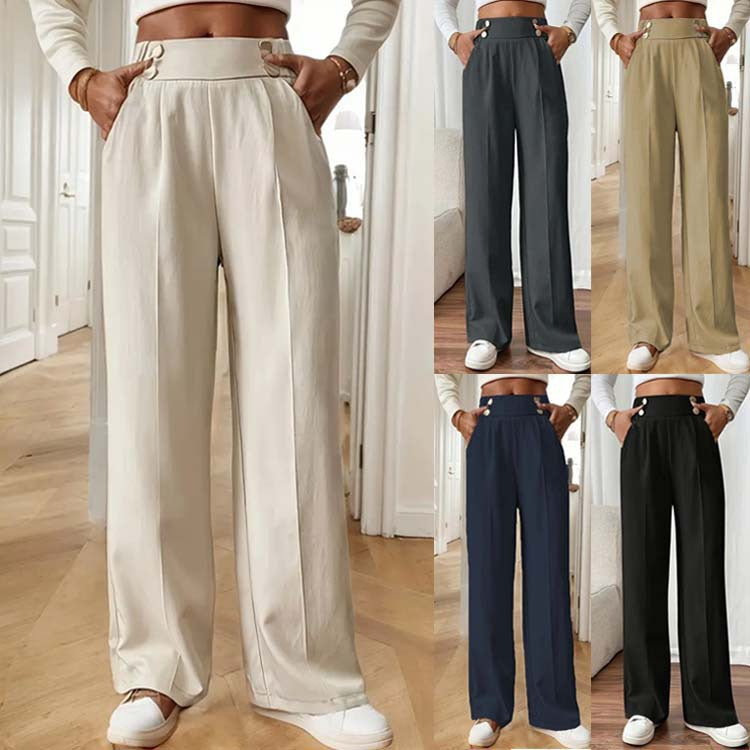 Pantalon Palazzo taille haute pour femmes avec boutons de ceinture, plis marqués et poches latérales Echoarchiv