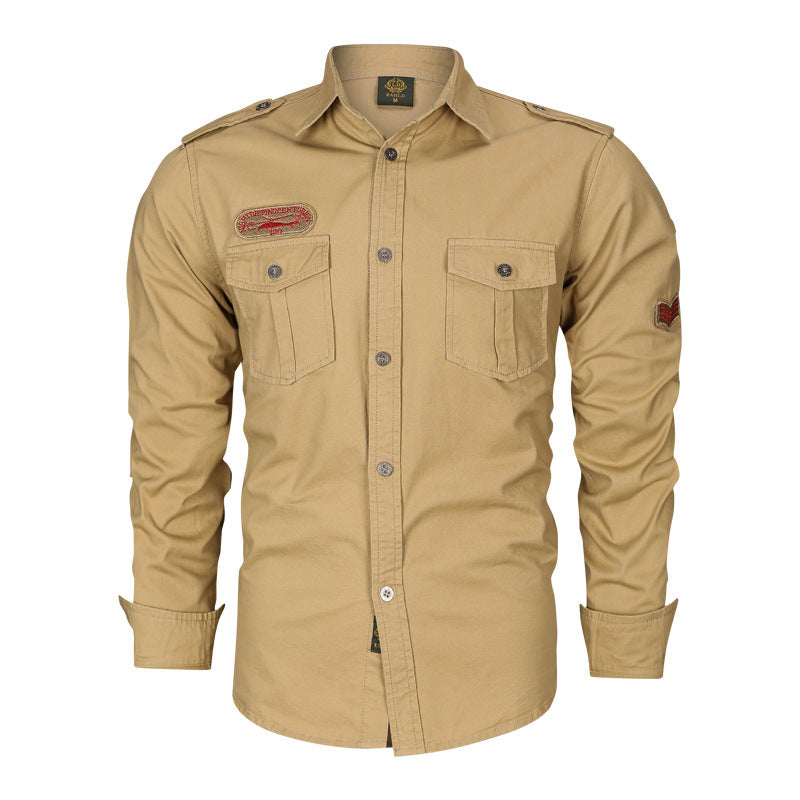 Chemise de terrain ajustée pour hommes en twill de coton avec épaulettes, poches poitrine et emblèmes brodés Echo Archiv