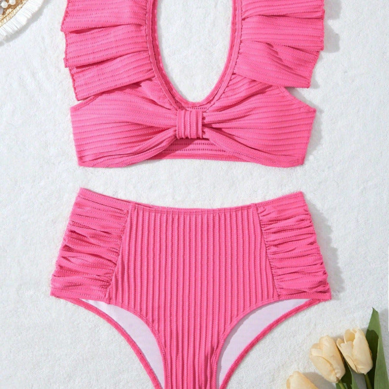 Bikini Femme Taille Haute avec Détails Volants R&B