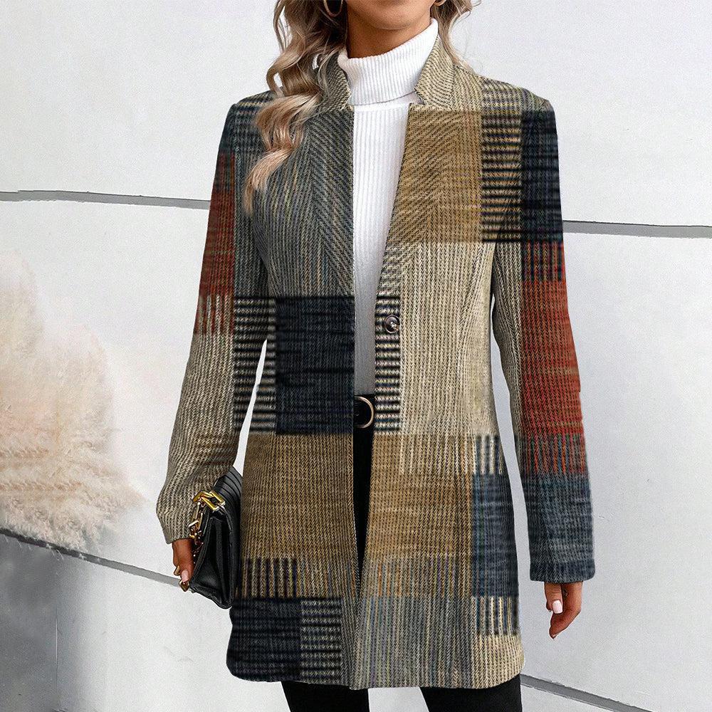 Manteau à carreaux pour femmes en style blazer long à silhouette élancée Echoarchiv