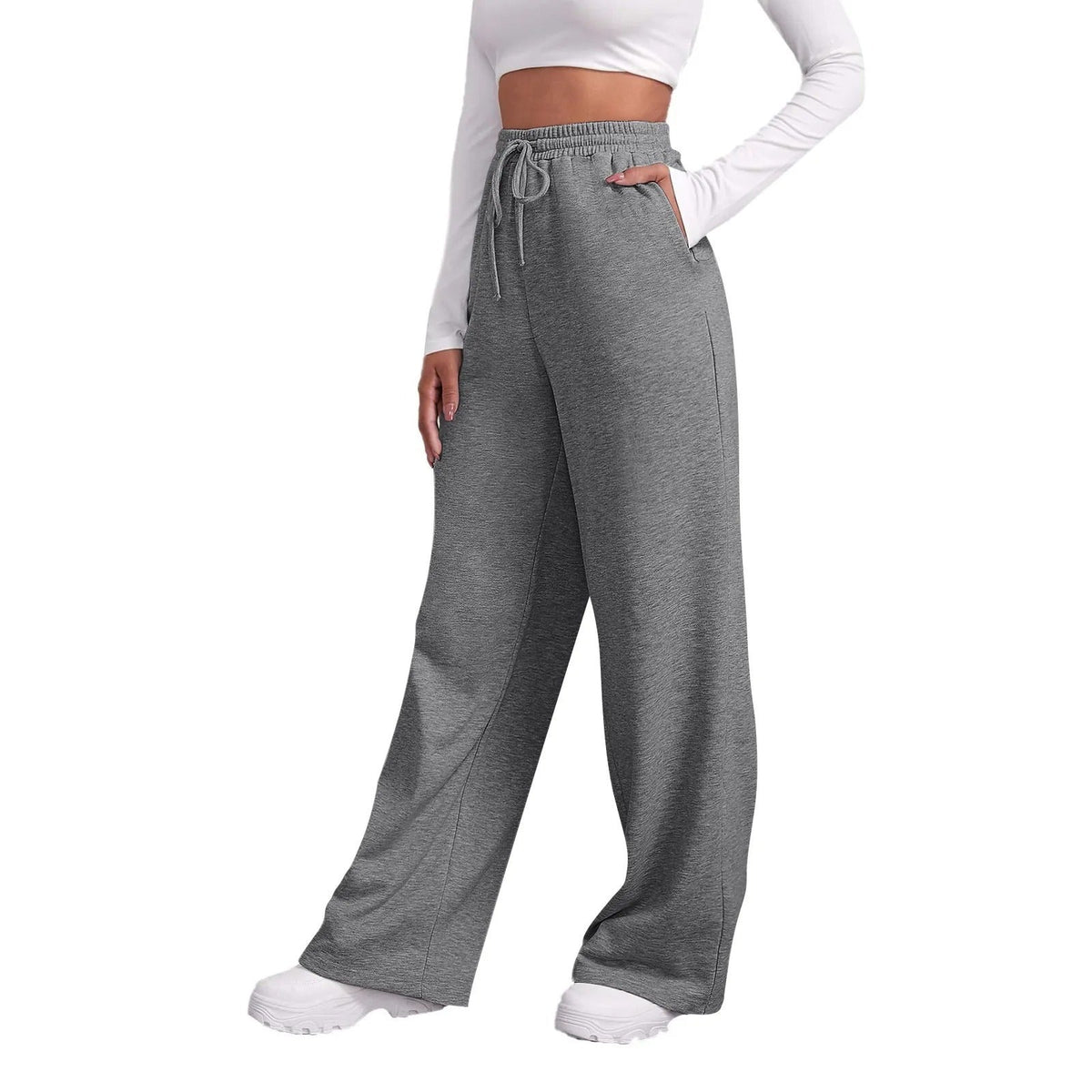 Pantalon Palazzo-Jogger taille haute pour femmes avec ceinture élastique, cordon de serrage et poches latérales Echo Archiv