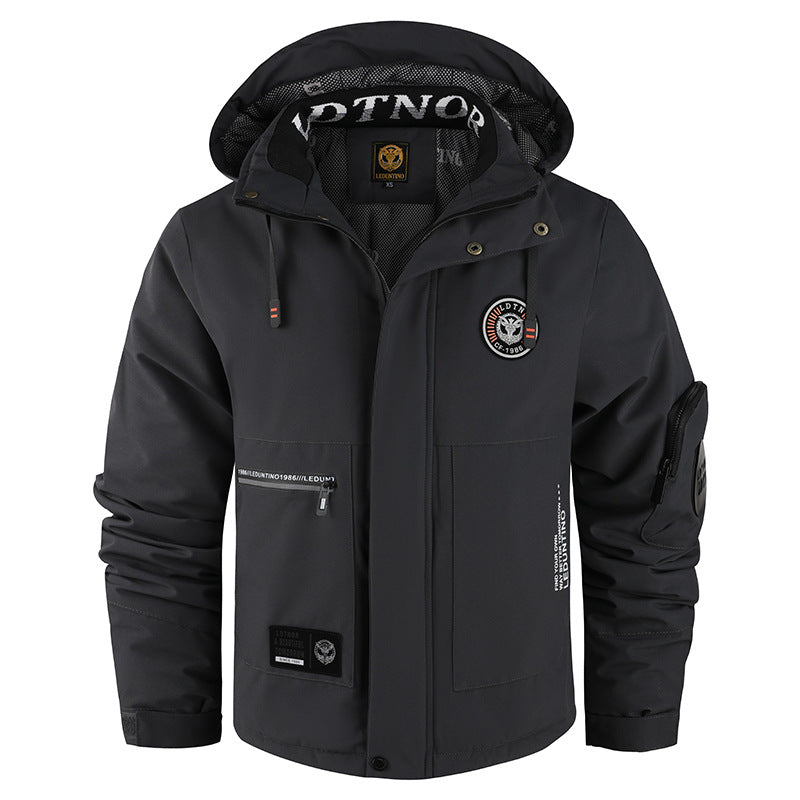 Veste de terrain pour hommes, coupe-vent, doublée, avec capuche et poches zippées multifonctionnelles Echo Archiv