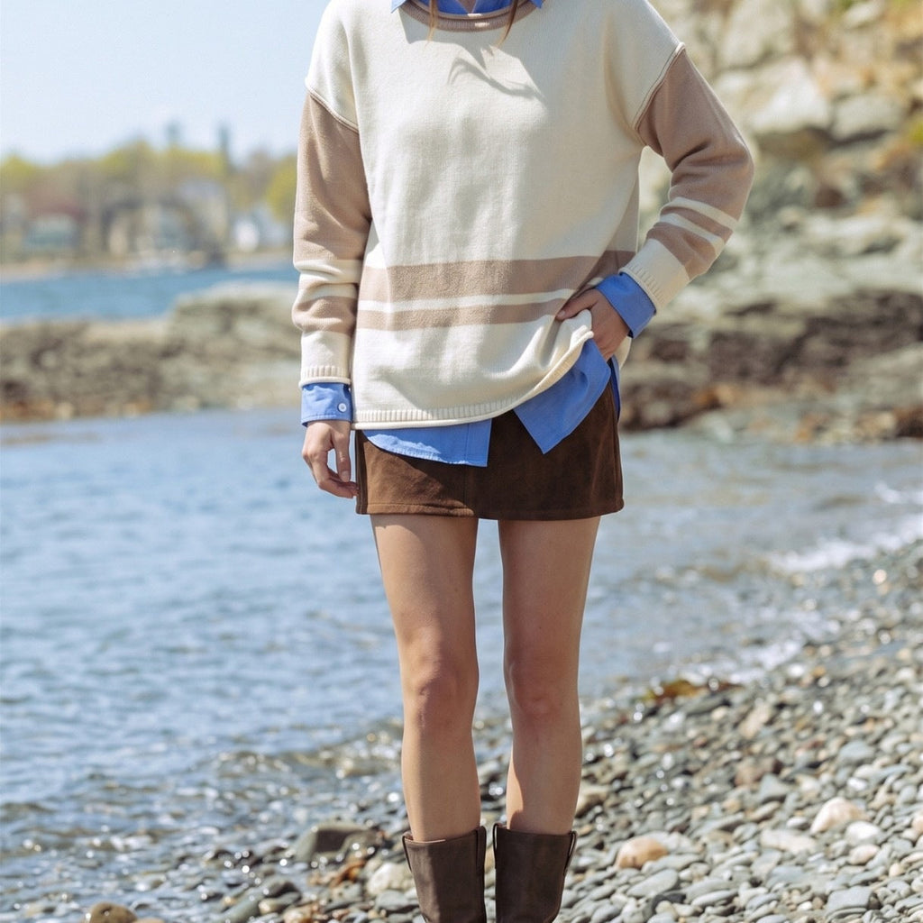 Pull en grosse maille pour femmes avec bandes de sequins, coupe oversize et col rond Echoarchiv