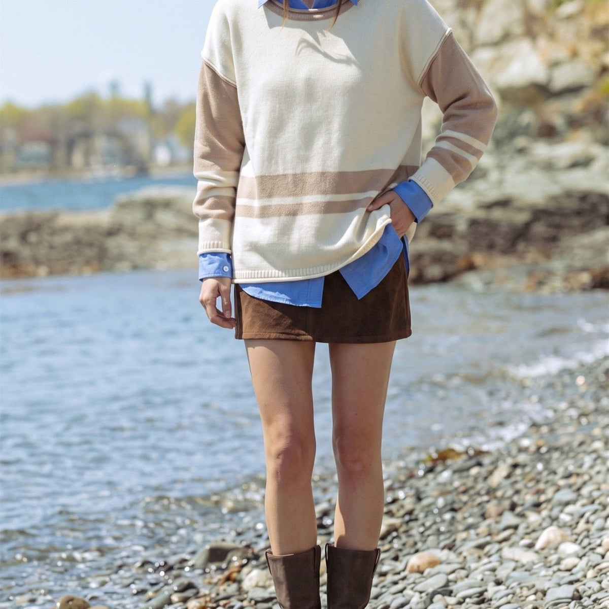 Pull en grosse maille pour femmes avec bandes de sequins, coupe oversize et col rond Echoarchiv