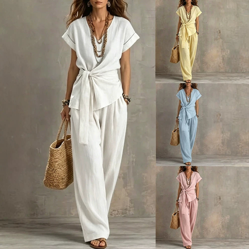 Costume Pantalon Oversize Décontracté pour Femmes avec Haut Croisé R&B