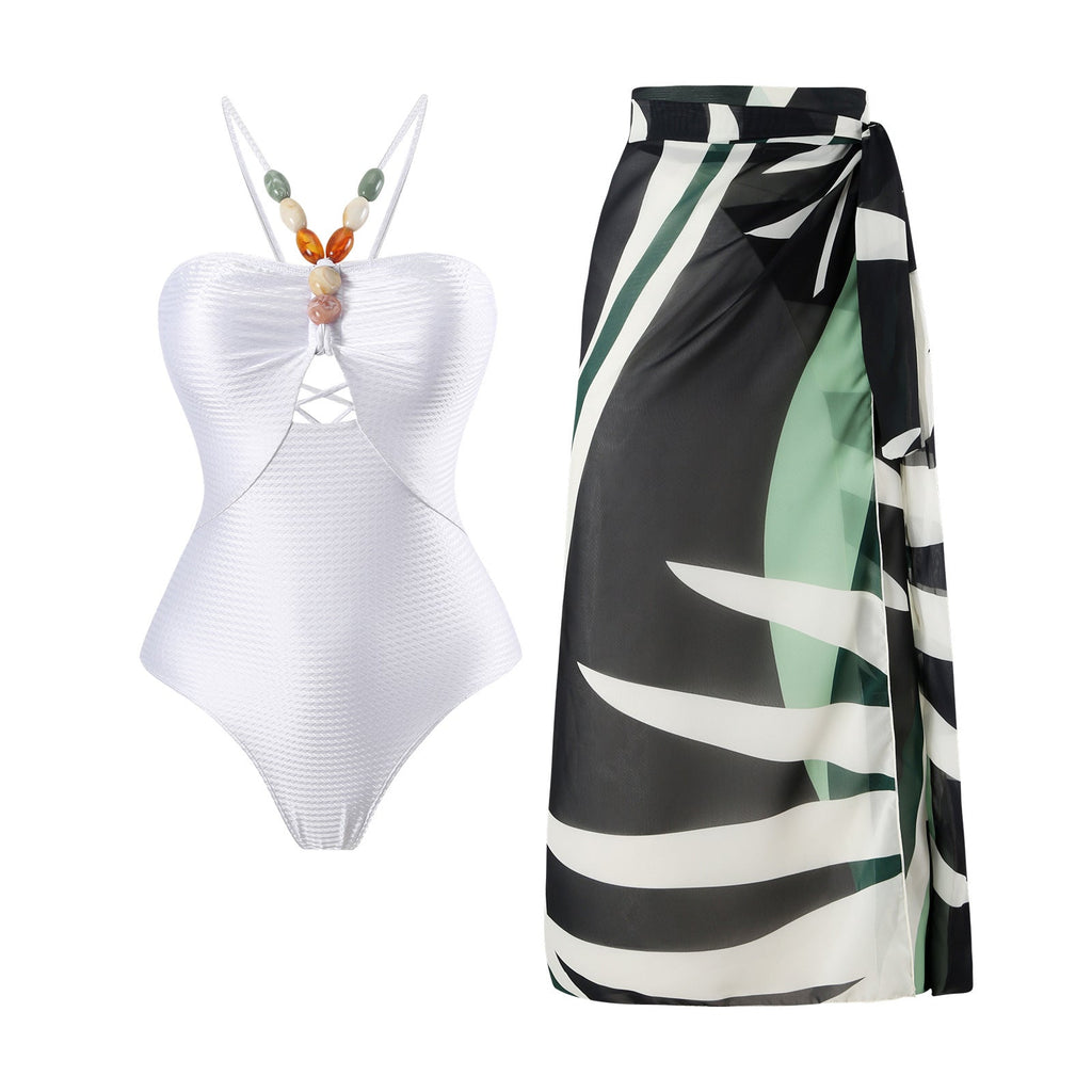 Maillot de bain femme sécurisé avec coupe ludique et jupe portefeuille assortie Drune