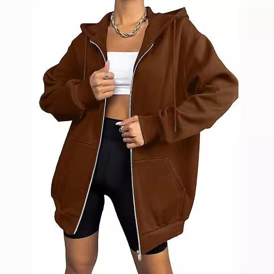 Veste à capuche zippée oversize pour femmes avec fermeture éclair contrastante, capuche double épaisseur et poche kangourou Echo Archiv