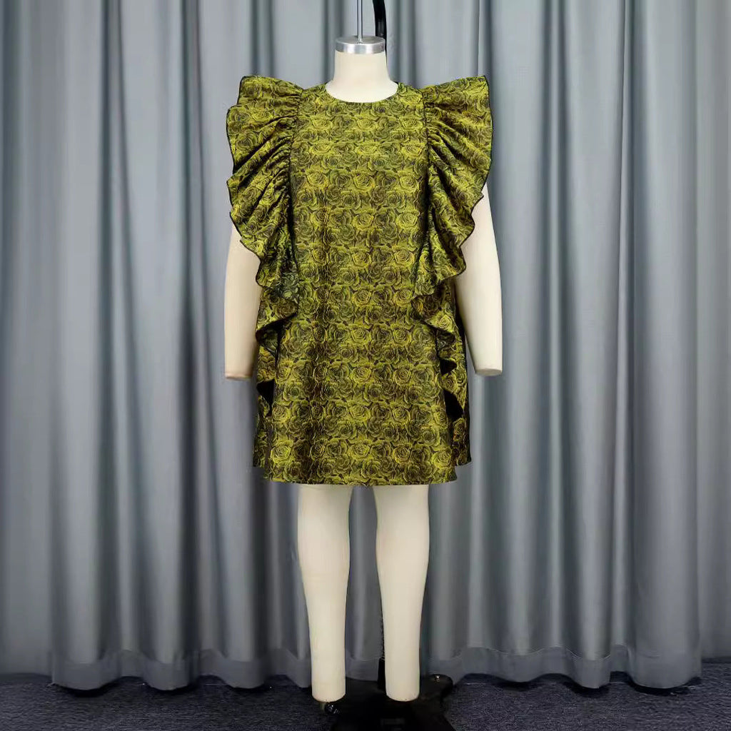 Robe pour femmes avec volants volumineux et motif floral R&B