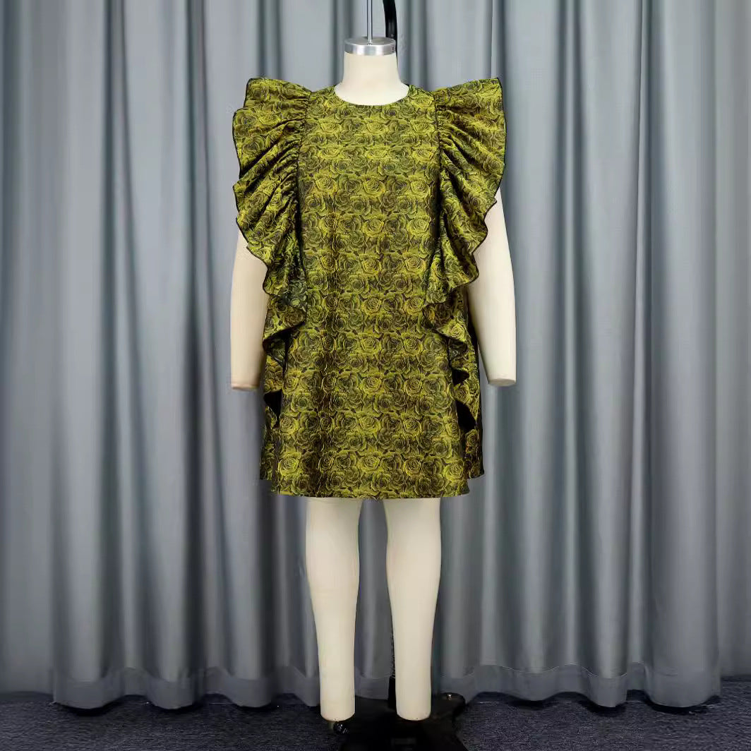 Robe pour femmes avec volants volumineux et motif floral R&B