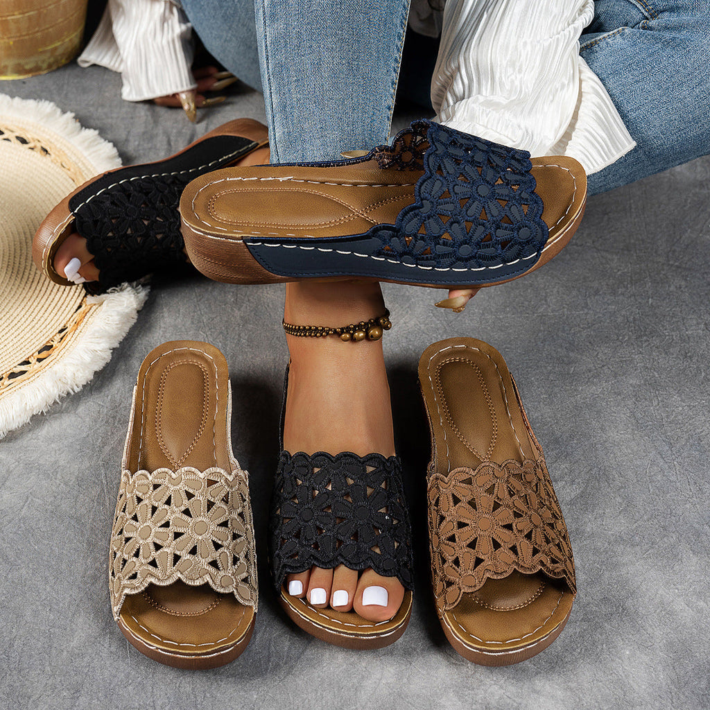 Mules confortables pour femmes avec une coupe florale à la mode et semelle antidérapante R&B