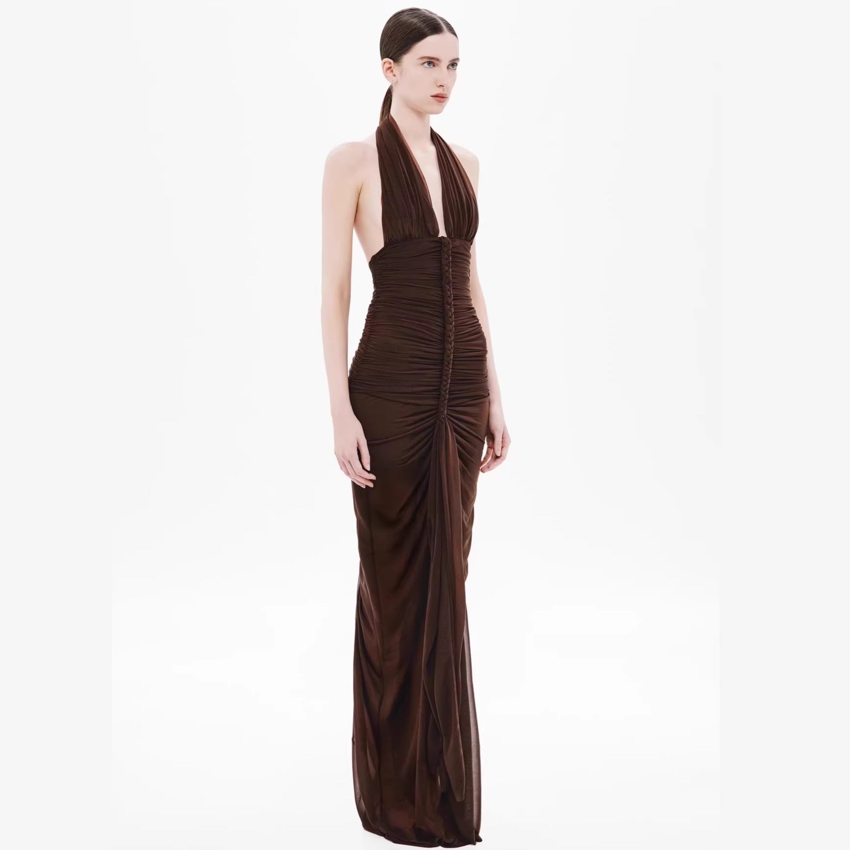 Robe de soirée élégante sans bretelles pour femmes avec drapé raffiné et décolleté plongeant Heidi-Mode