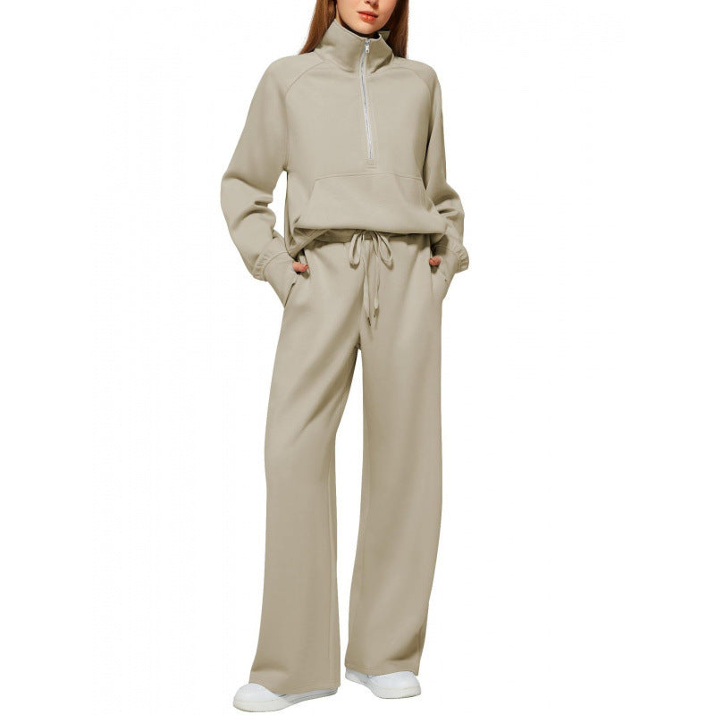 Ensemble de lounge pour femmes en deux parties avec demi-zip, col montant et pantalon palazzo ample Echoarchiv