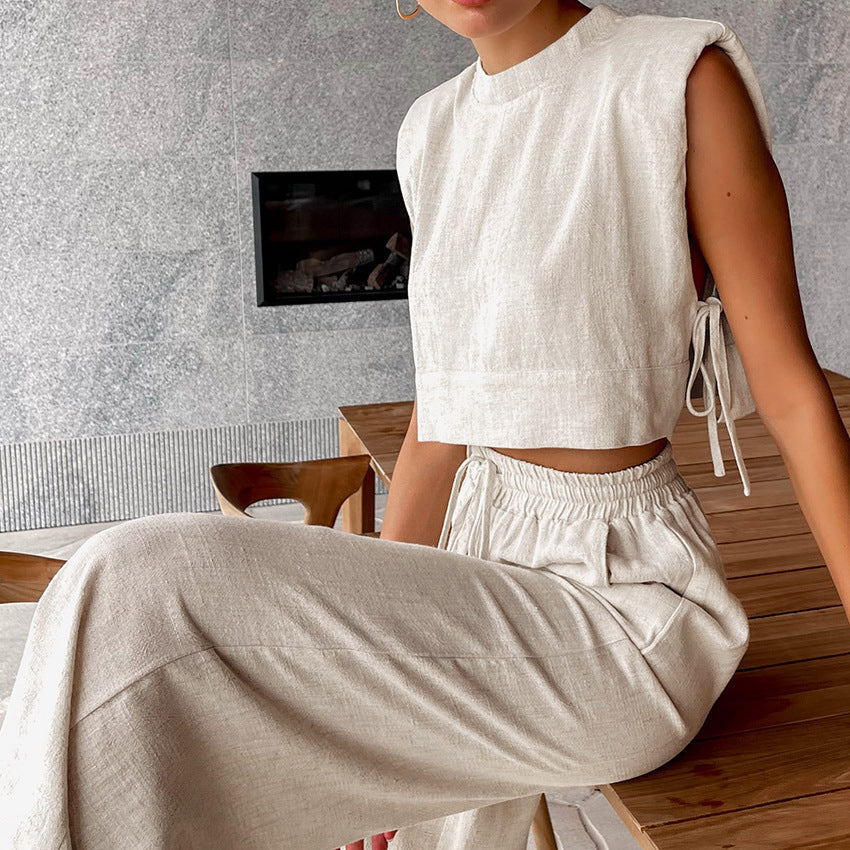 Ensemble Deux-Pièces Femme Ultra-Mode avec Manches Amples et Taille Élastique R&B