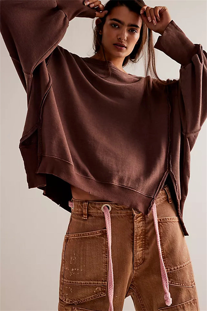 Sweatshirt oversized pour femmes avec manches ballon, coutures ouvertes et fentes latérales Echo Archiv
