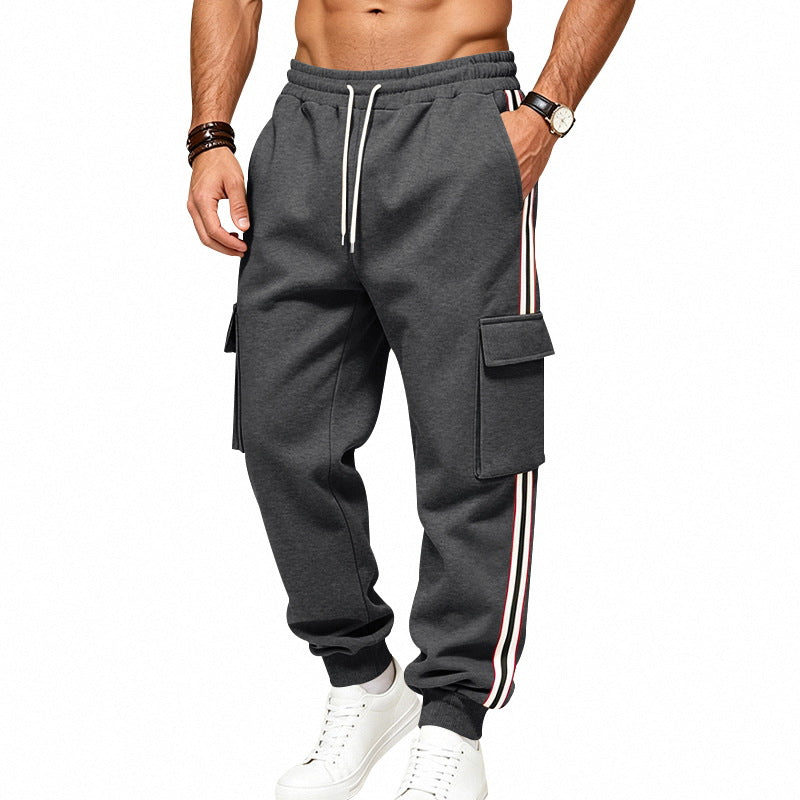 Pantalon de jogging cargo pour hommes en sweat en coton avec bandes contrastées sur les côtés et cordon de serrage Echoarchiv