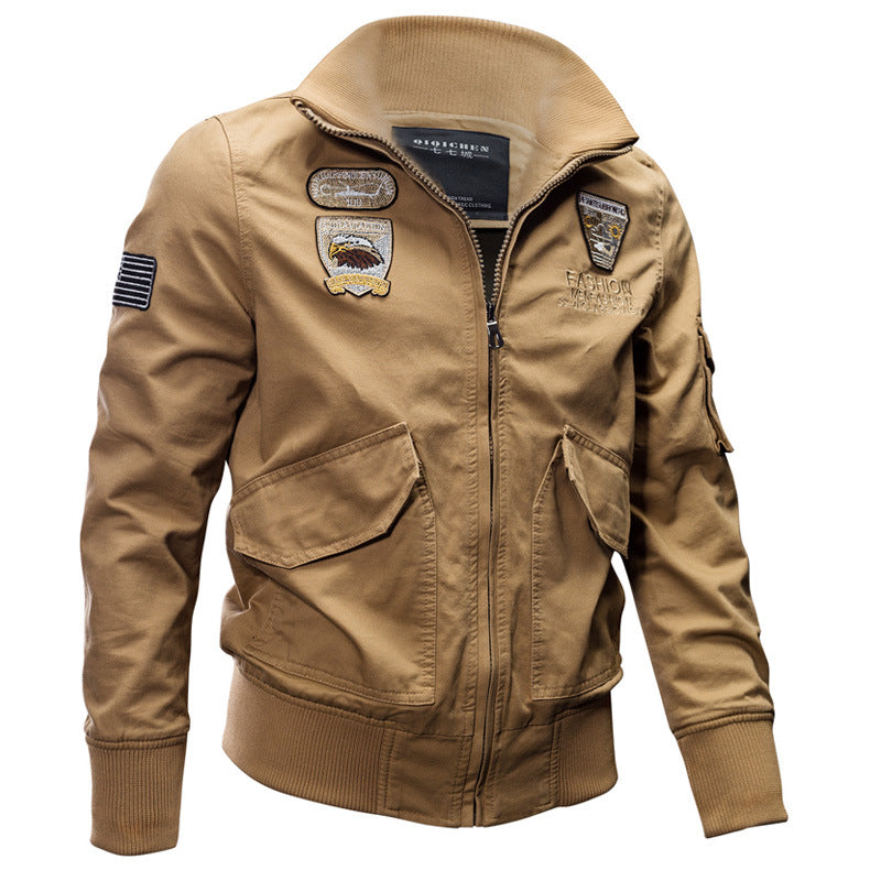 Veste de pilote inspirée vintage pour hommes en toile avec emblèmes brodés, fermeture éclair cachée et poches tactiques Echo Archiv
