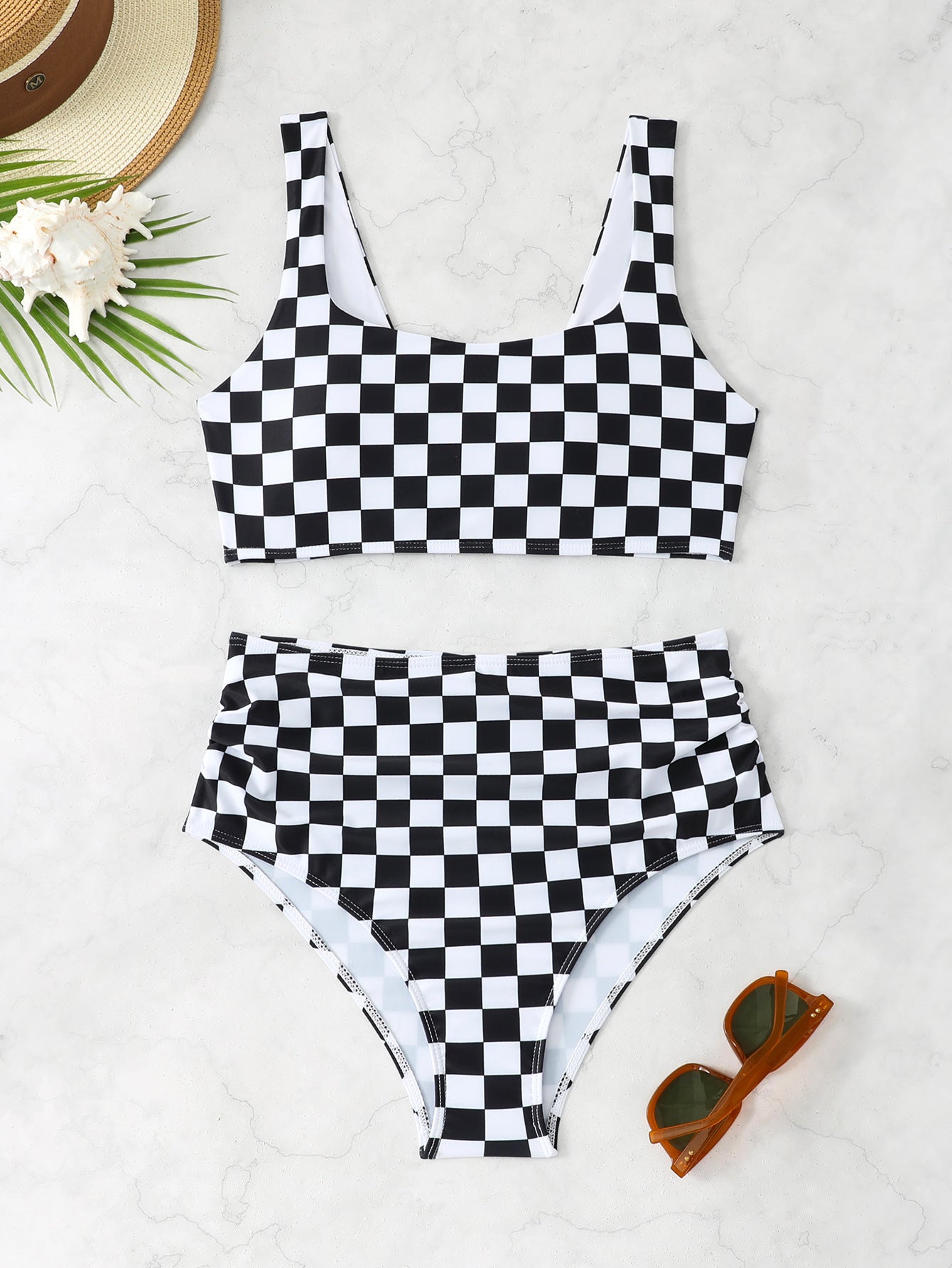 Ensemble de bikini haut pour femmes avec design à carreaux R&B