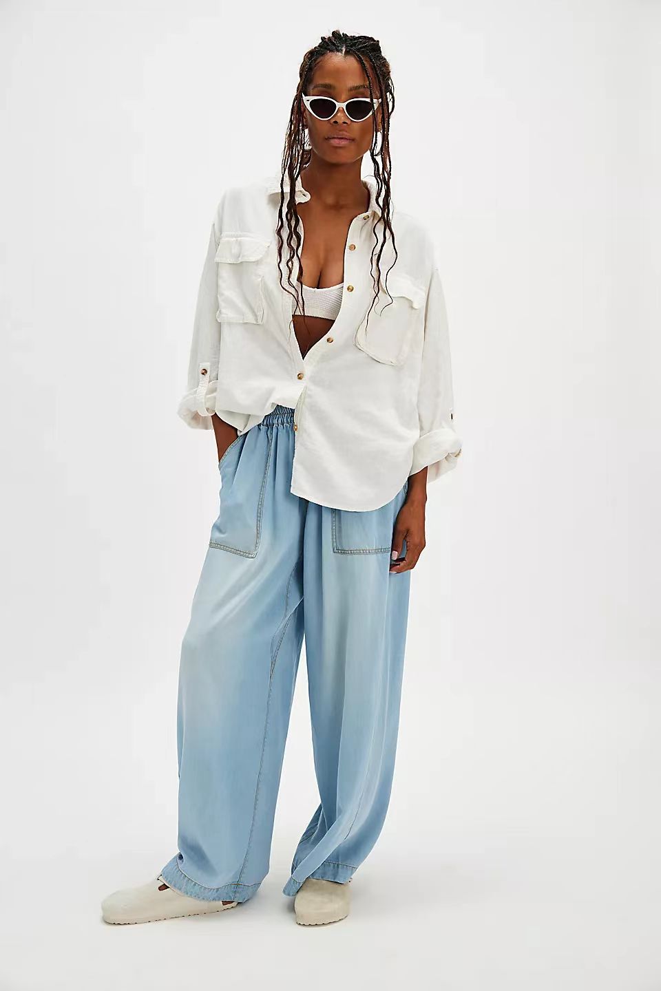 Pantalon large en Lyocell pour femmes avec ceinture élastique et grandes poches avant appliquées Echo Archiv