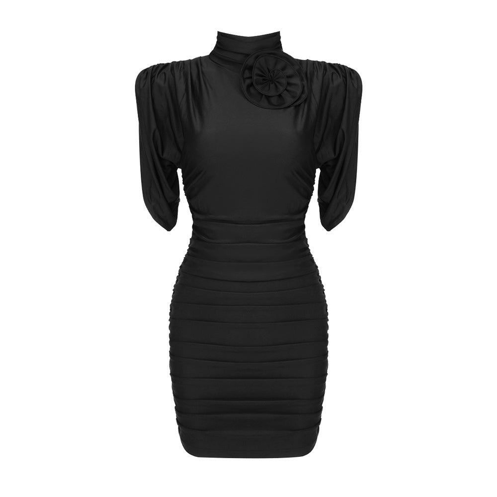 Robe cintrée pour femmes avec col montant et détails en volants Heidi-Mode