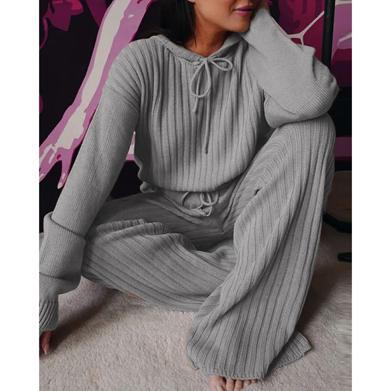 Ensemble de Loungewear en Tricot Côtelé pour Femmes avec Sweat à Capuche et Pantalon Large à Cordon Echo Archive