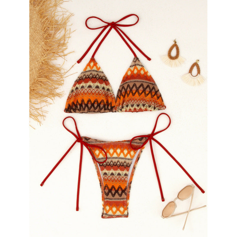 Ensemble bikini triangle pour femmes avec motif ethnique coloré R&B