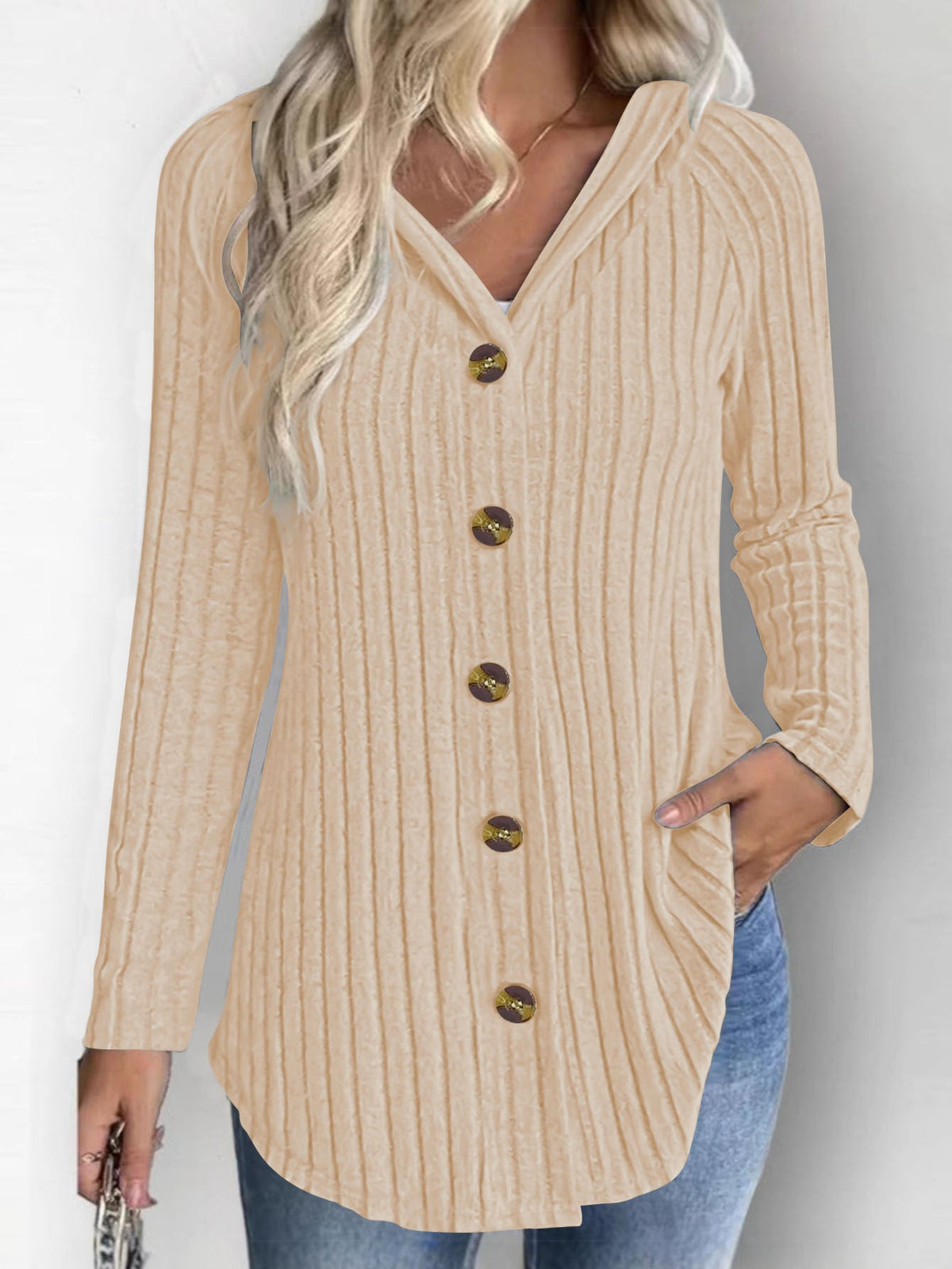 Tunique Long Cardigan Rippée pour Femmes avec Boutonnage et Poches Echoarchiv
