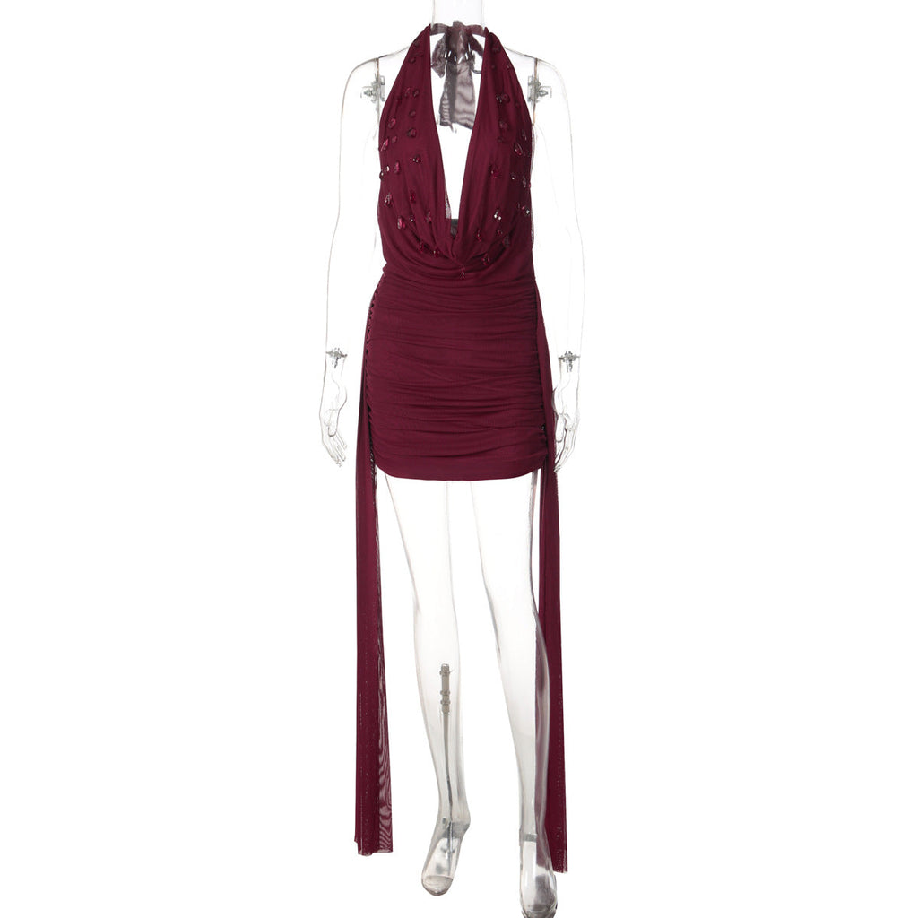 Robe Mini Femme avec Drapé Raffiné et Décolleté en V Profond - Mode Heidi