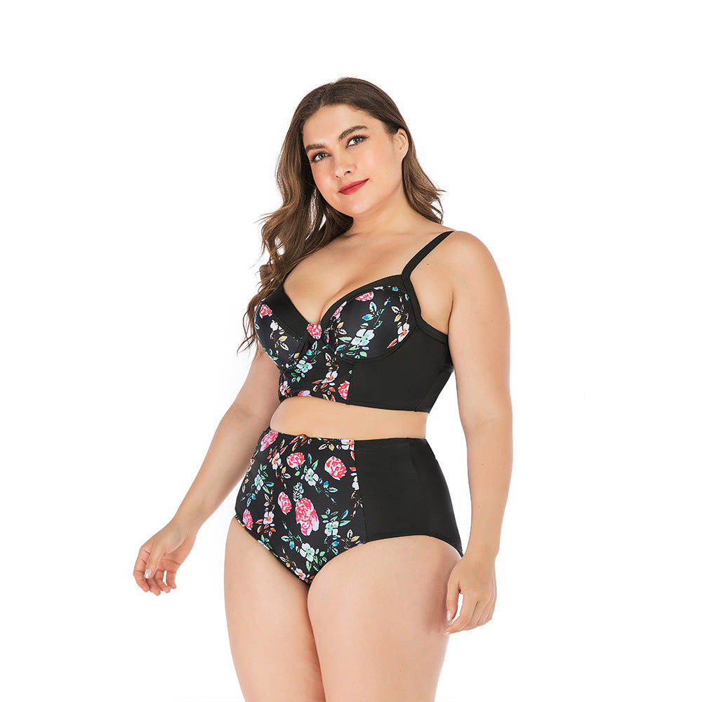 Ensemble de bikini taille haute pour femmes avec haut floral et coupe soutenante R&B