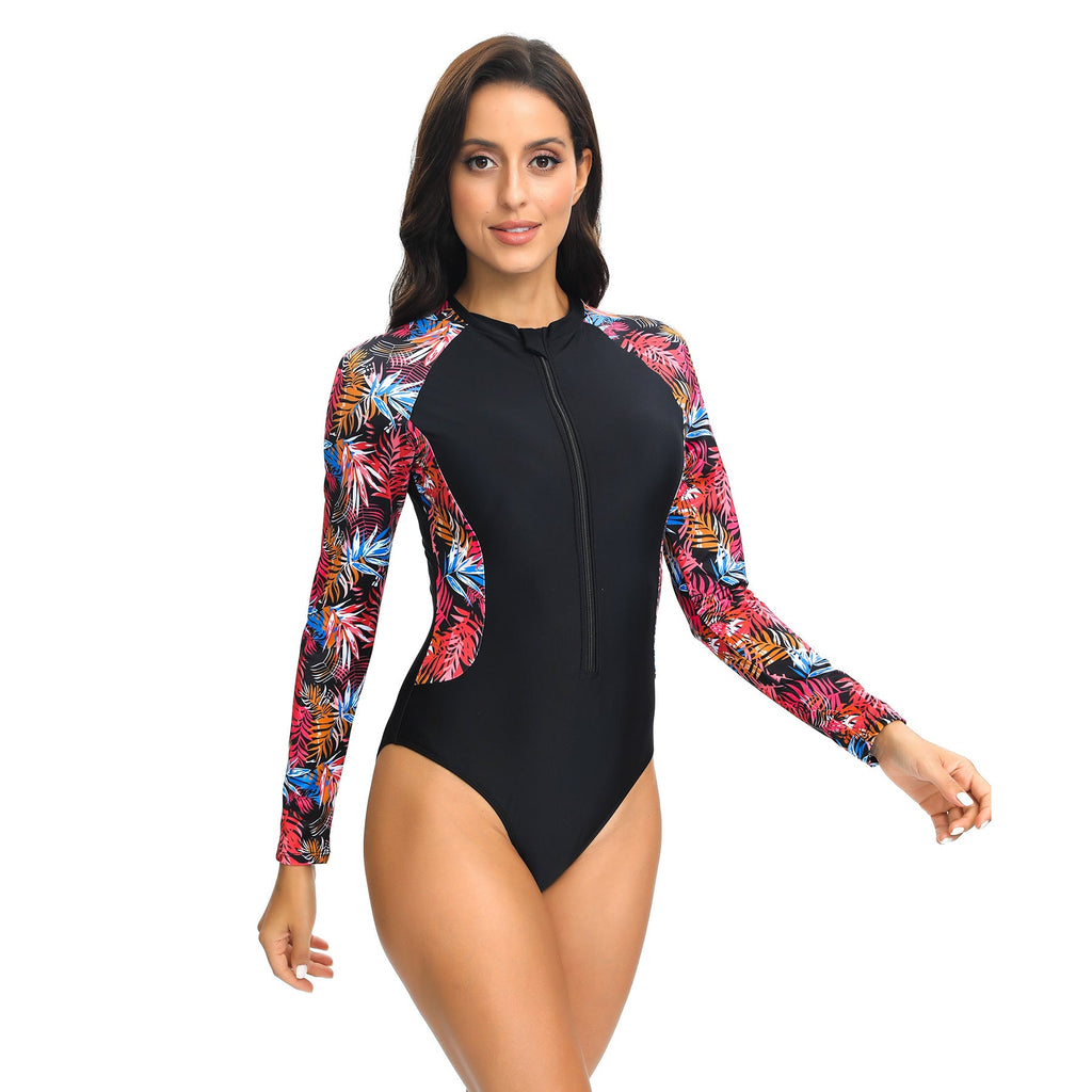 Maillot de bain à manches longues pour femmes avec design floral et col haut Echo Archiv