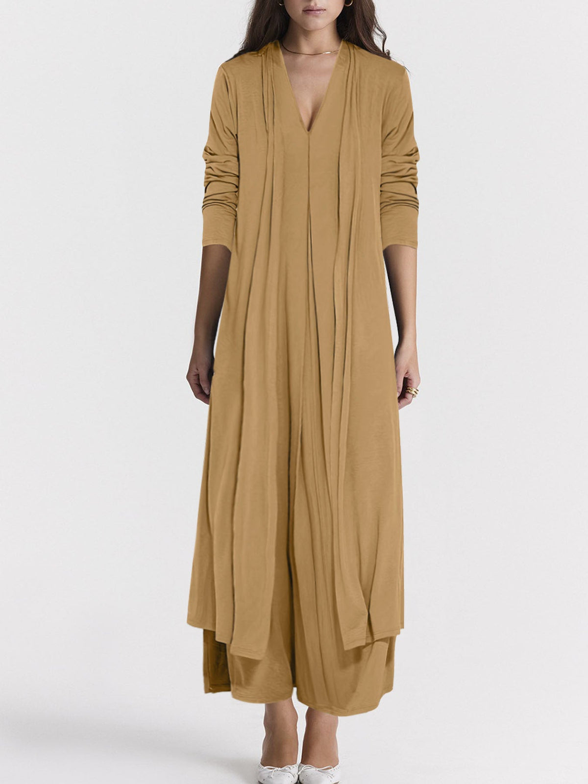 Cardigan long ouvert en jersey pour femmes avec poches et drapés fluides Echoarchiv