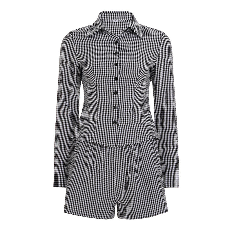 Ensemble Vichy deux pièces pour femmes avec une veste blouson cintrée à coutures viennoises et un short taille haute Echo Archiv